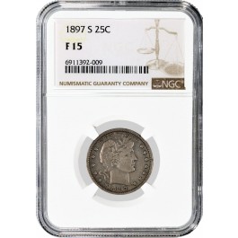 1897 S 25C Barber Quarter Silver NGC F15 Fine Circulated Key Date Coin