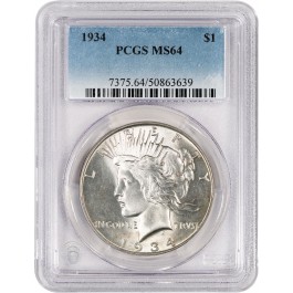 1934 $1 Silver Peace Dollar PCGS MS64 Uncirculated Key Date Coin