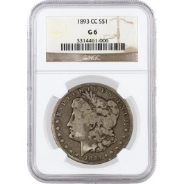 1893 CC Carson City $1 Morgan Silver Dollar NGC G6 Circulated Key Date Coin