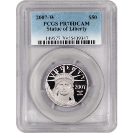 2007 W $50 Proof American Platinum Eagle 1/2 oz .9995 PCGS PR70 DCAM Deep Cameo
