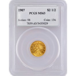 1907 $2.50 Liberty Head Quarter Eagle Gold PCGS MS63 Uncirculated Coin
