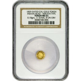 1859 Dated California Gold Token Round Indian Head Wreath Type NGC MS63
