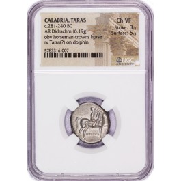 281-240 BC Calabria Taras AR Didrachm NGC Ancients Choice VF 3/5 5/5 