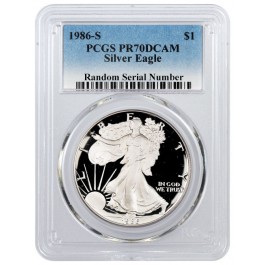 1986 S $1 Proof Silver American Eagle PCGS PR70 DCAM Deep Cameo