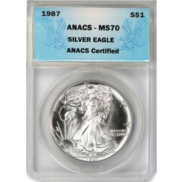 1987 $1 Silver American Eagle ANACS MS70 Brilliant Uncirculated Coin