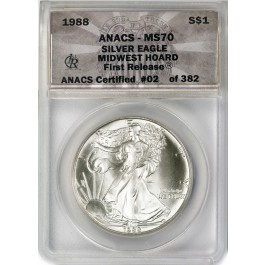 1988 $1 Silver American Eagle ANACS MS70 Midwest Hoard First Release