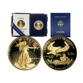 1986 W $50 1 oz Proof Gold American Eagle Box & COA With OGP