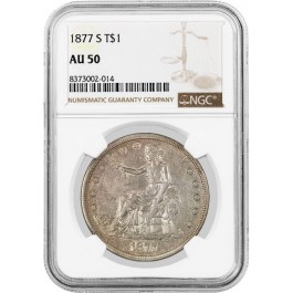1877 S T$1 Trade Dollar Silver NGC AU50 About Uncirculated Coin