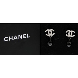 2015 Chanel CC Logo Ruthenium Tone Black Crystal Pendant Earrings A37277Y98050