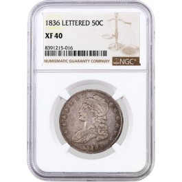 1836 50C Lettered Edge Capped Bust Silver Half Dollar NGC XF40 Coin