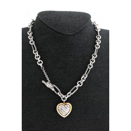 David Yurman 18k Sterling Silver Figaro Sculpted Cable Heart Toggle Necklace 16"