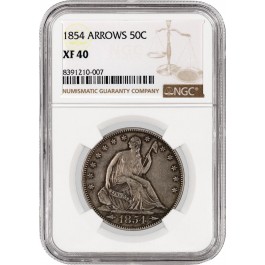 1854 Arrows 50C Seated Liberty Half Dollar Silver NGC XF40 Circulated Coin