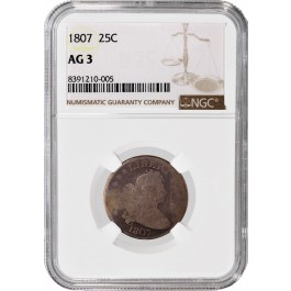 1807 25C Draped Bust Quarter Silver NGC AG3 About Good Circulated Coin