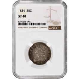1834 25C Capped Bust Quarter Silver NGC XF40 Struck Thru Obverse Rotated Die