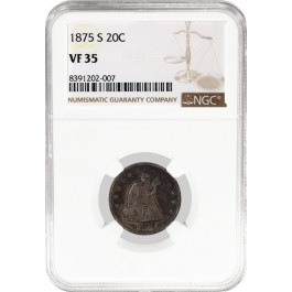 1875 S 20C Seated Liberty Twenty Cent Piece Silver NGC VF35 Circulated Coin