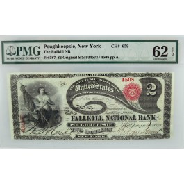 Original Series Of 1865 $2 Lazy Deuce Fallkill National Bank Fr#387 PMG UNC 62 EPQ