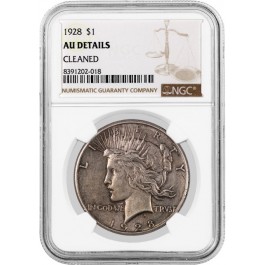 1928 $1 Silver Peace Dollar NGC AU Details Cleaned Key Date Coin