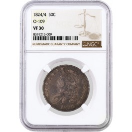 1824/4 50C Capped Bust Silver Half Dollar Overton 109 O-109 NGC VF30 Coin