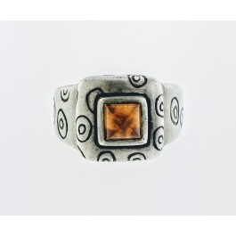 Vintage Lisa Jenks Signed Modernist Oxidized Sterling Silver Citrine Ring Size 8