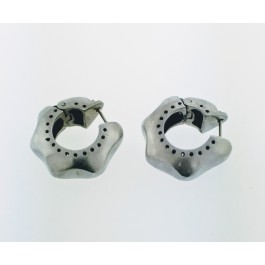 Lisa Jenks Signed Modernist 925 Oxidized Sterling Silver Huggie Hoop Earrings
