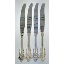 Set Of 4 Wallace Grande Baroque Sterling Silver Luncheon Dinner Knives 8 7/8" 