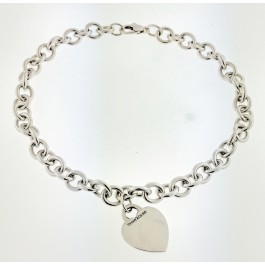 Tiffany & Co 925 Sterling Silver Heart Tag Charm Chain Link Choker Necklace 14" 