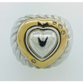 Vintage David Yurman 18k Gold Sterling Silver Diamond Heart Dome Ring Size 5.75