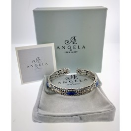 Angela By John Hardy 14k Gold Sterling Silver Lapis Hinged Cuff Bracelet 7"