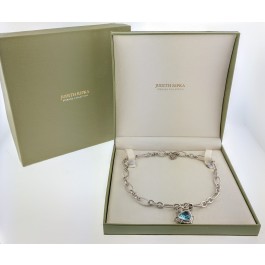 Judith Ripka Sterling Silver Blue Topaz CZ Diamonique Heart Pendant Necklace 18"