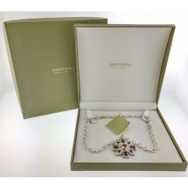 Judith Ripka Sterling Silver Tigers Eye Citrine Onyx Maltese Cross Key Necklace