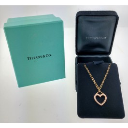 Tiffany & Co 18k Yellow Gold Open Heart Pendant Chain Link Necklace 16"