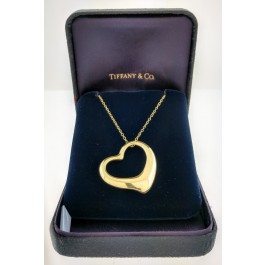 Tiffany & Co Elsa Peretti 18k Gold 36mm Large Open Heart Pendant Necklace 30"