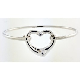 Tiffany Co Elsa Peretti Sterling Silver Diamond Open Heart