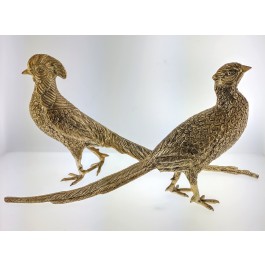 Pair Of Vintage Signed Vega Mexico Mexican Sterling Silver Male Female Pheasants