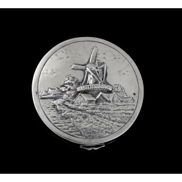 Antique Hanau Germany Niello Sterling Silver Repousse Windmill Snuff Box
