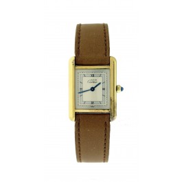 Must de Cartier 66001 21mm x 28mm 925 Sterling Silver Vermeil Tank Quartz Watch 