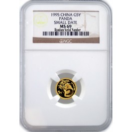 1995 5 Yuan 1/20 oz .999 Chinese Gold Panda Small Date NGC MS69