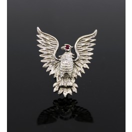 Vintage Signed Asprey London 18k White Gold Ruby Eagle Tie Tack