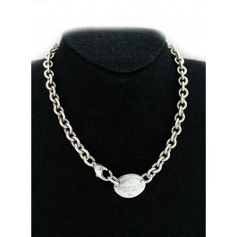 Return To Tiffany & Co 925 Sterling Silver 22mm Oval Tag Choker Necklace 15.5"