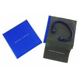 David Yurman Renaissance Blue Aluminum 5mm Cable Cuff Dome Bracelet Size 6.25"