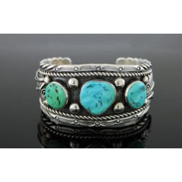 Vintage Old Pawn RL Navajo Sterling Silver Turquoise Cuff Bracelet Size 6.75"