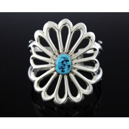 Old Pawn Navajo Native American Sterling Silver Turquoise Flower Cuff Bracelet
