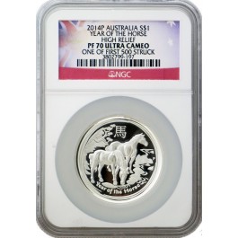 2014 P $1 AUD 1 oz .999 Silver Proof Year Of The Horse High Relief NGC PF70 UC