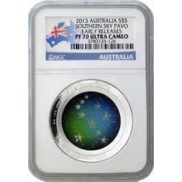 2013 $5 AUD 1 oz .999 Silver Proof Southern Sky Pavo NGC PF70 UC ER Australia