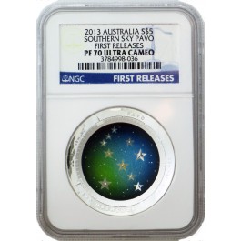 2013 $5 AUD 1 oz .999 Silver Proof Southern Sky Pavo NGC PF70 UC First Releases
