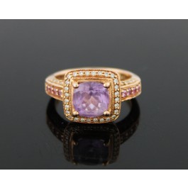 LEVIAN 14k Rose Gold Cotton Candy Amethyst Pink Sapphire Diamond Ring Size 7.25
