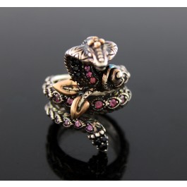 Barbara Bixby 18k Gold 925 Sterling Silver Pink Garnet Cobra Snake Ring Size 6