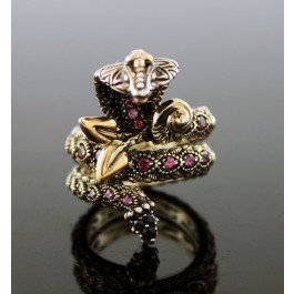 Barbara Bixby 18k Gold 925 Sterling Silver Pink Garnet Cobra Snake Ring Size 7