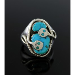 Effie Calavaza Zuni Native American Sterling Silver Turquoise Double Snake Ring