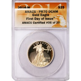 2014 W $25 Proof American Gold Eagle 1/2 oz ANACS PR70 Deep Cameo FDOI